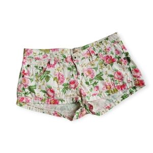 Parisian Works Floral Hotpants Jean Shorts Pink and Green Size 7 / Medium